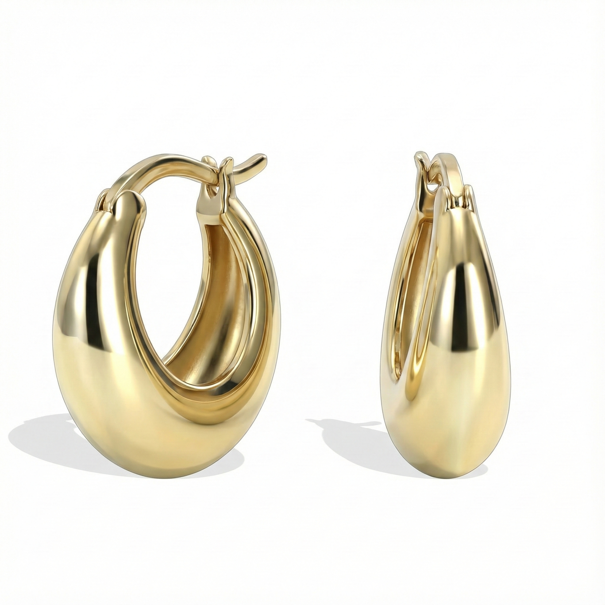 Créoles bombées dorées or 18k à finition miroir brillante, design compact et minimaliste chic